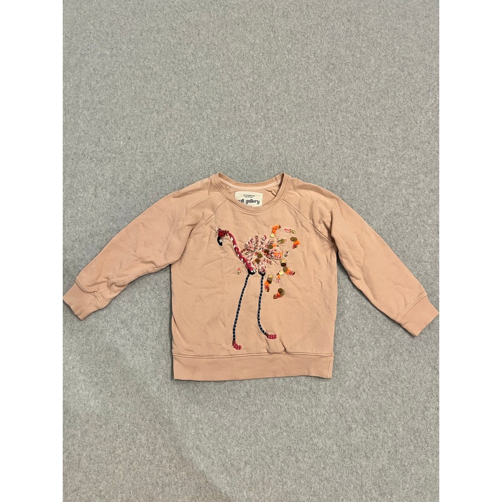 Soft Gallery Chaz‎ Sweatshirt Kids 6Y Sequin Embroidered Flamingo Pullover Peach